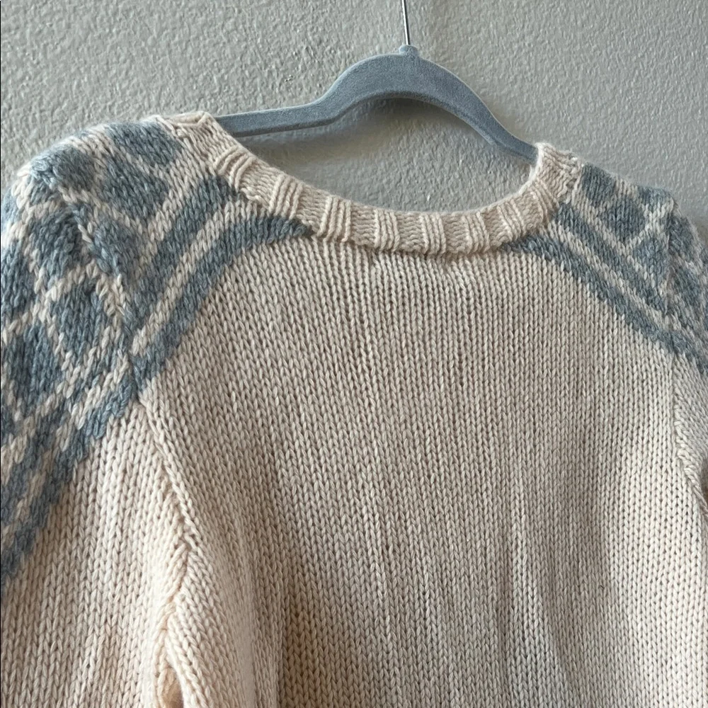 J. Crew Cream and Blue Cashmere Patterned Sweater